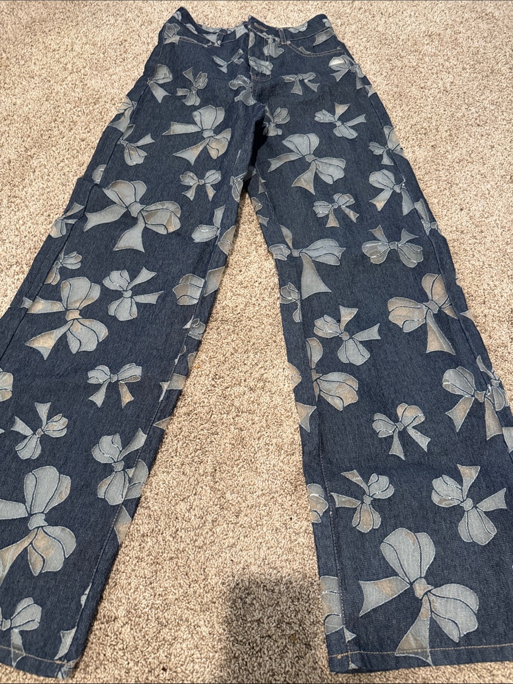 Forever 21 Navy Jeans with Light Blue Bow Print